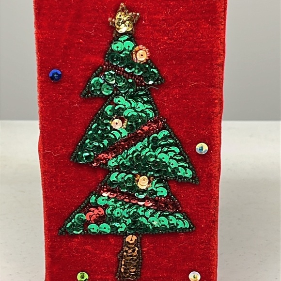 Holiday Christmas Square Sequin Wine Box Vintage - Picture 4 of 10
